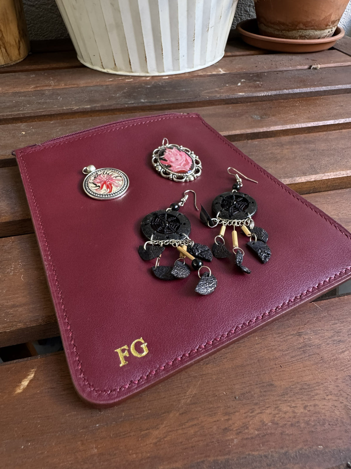 Phone pouch with Leather Strap / Handmade