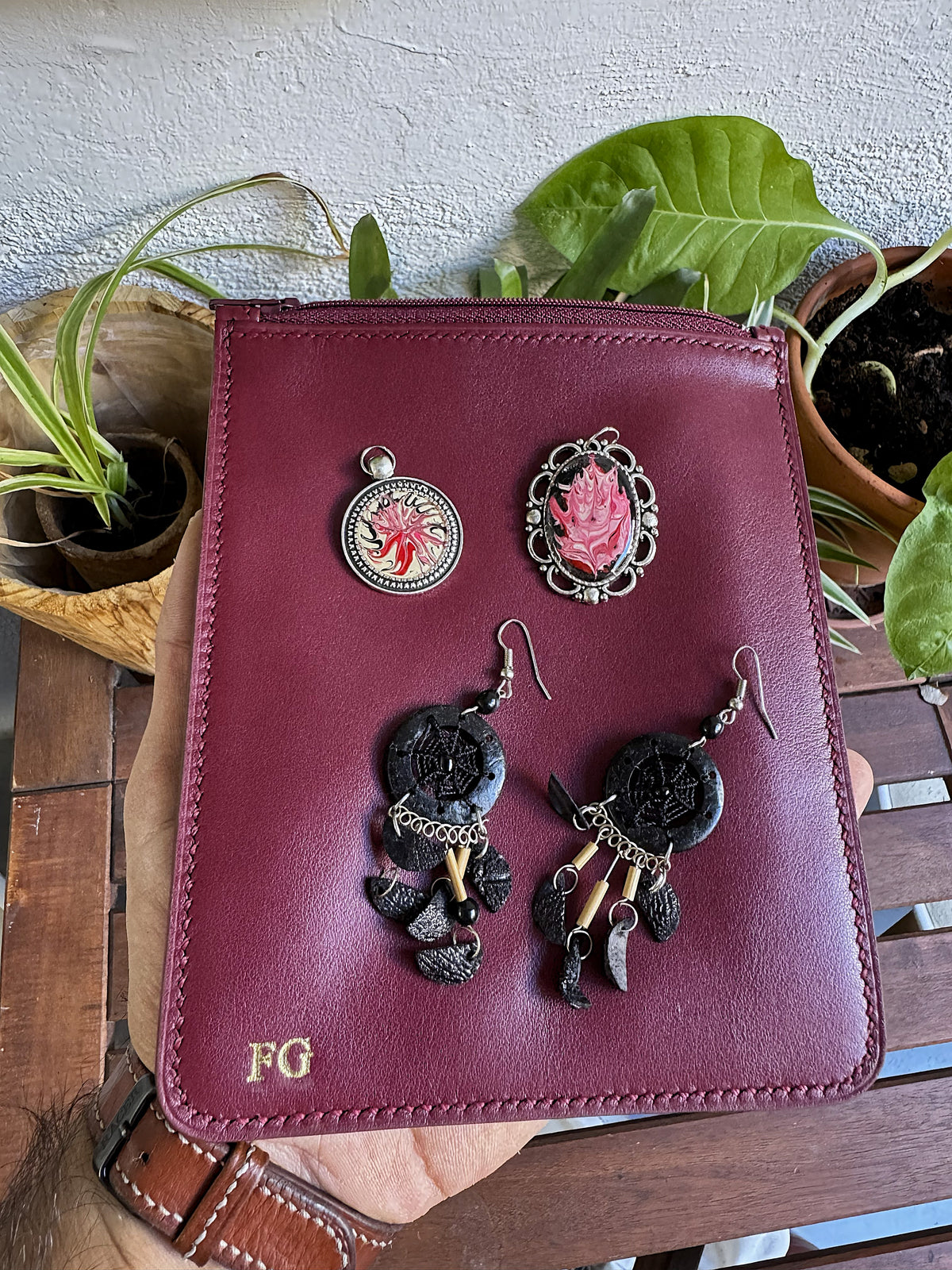 Phone pouch with Leather Strap / Handmade 